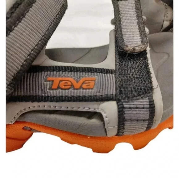 Teva Velcro Open Toes Black Grey Orange Sandals Size 8 - Picture 5 of 6